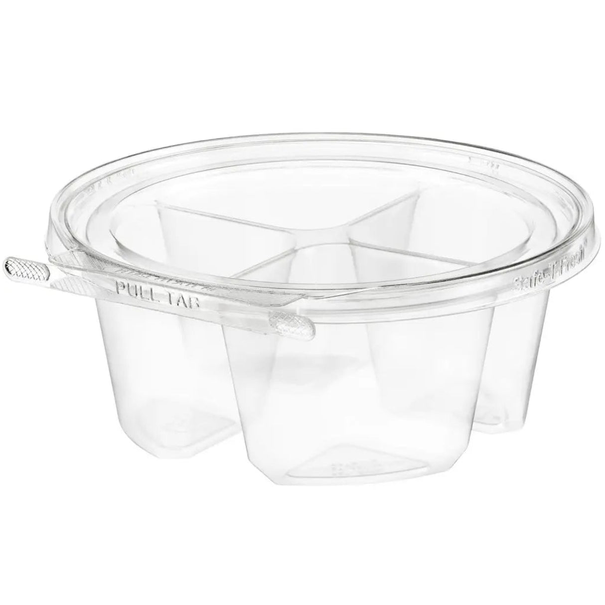 Safe-T-Fresh 7" Round Tamper Evident & Tamper Resistant 4 Compartment Clamshell Tub - Case of 156 - #TS7024C4 Inline Plastics