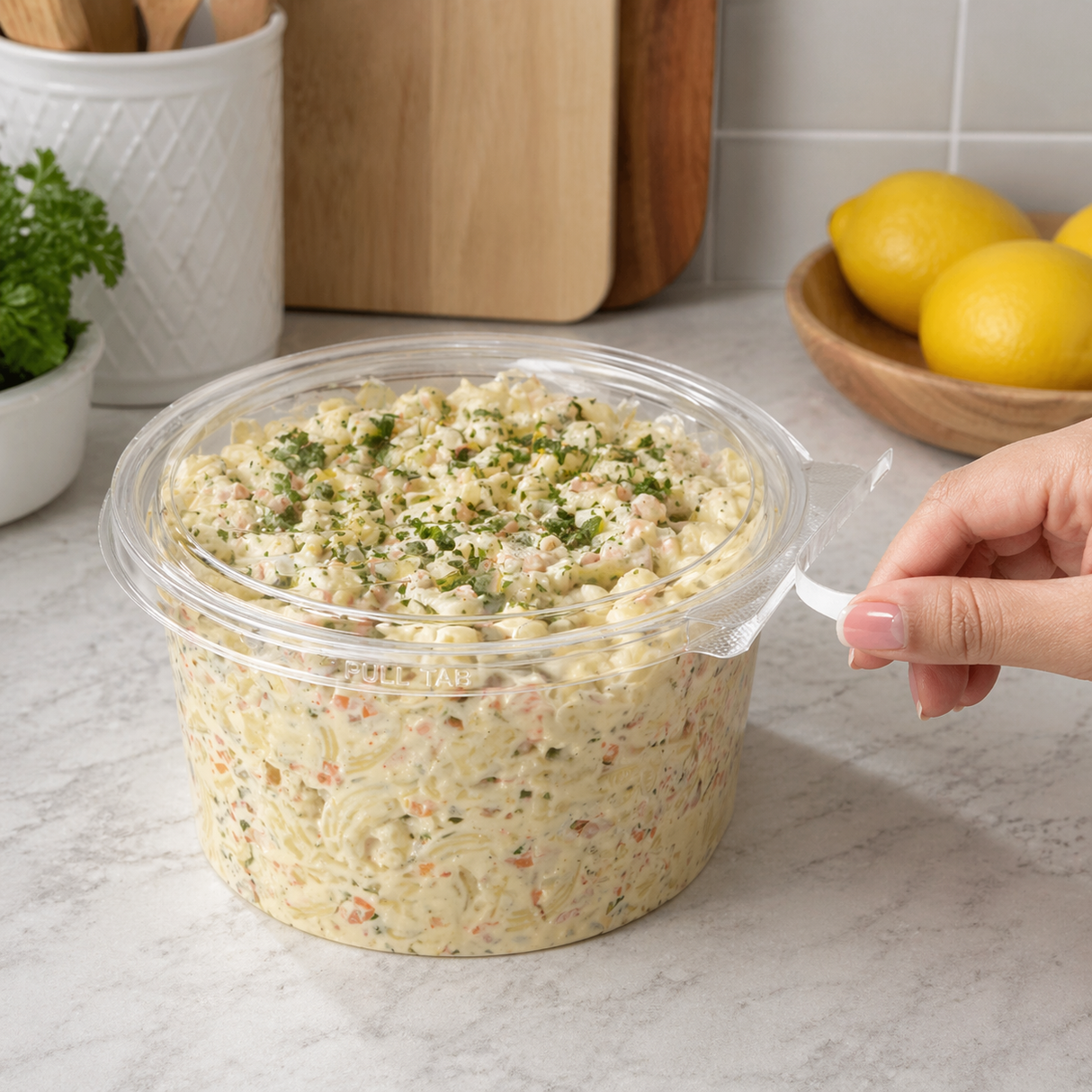 Safe-T-Fresh 49 oz. Tamper Evident Round Hinged Deli Tub - Case of 132 - #TS7046