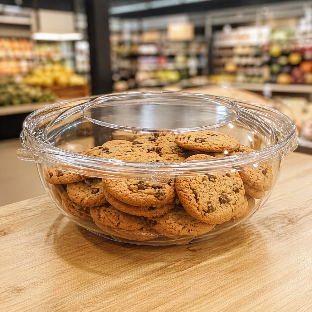Safe-T-Fresh 80 oz. Tamper Evident Hinged Deli Bowl - Case of 96 - #TS80RN