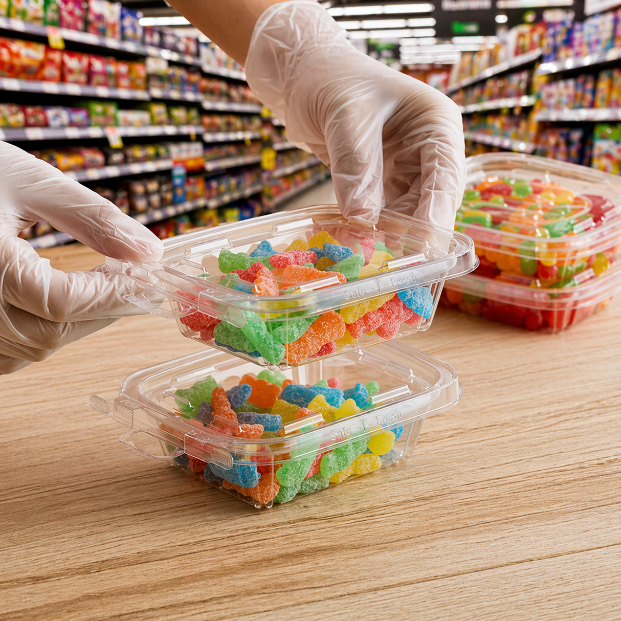 Safe-T-Fresh 8 oz. Tamper Evident Hangable Hinged Snack Container - Case of 240 - #TS8T