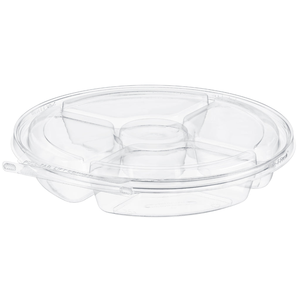 Safe-T-Fresh 54 oz. Tamper Evident 5-Compartment Hinged Veggie Platter - Case of 64 - #TSPL054C5