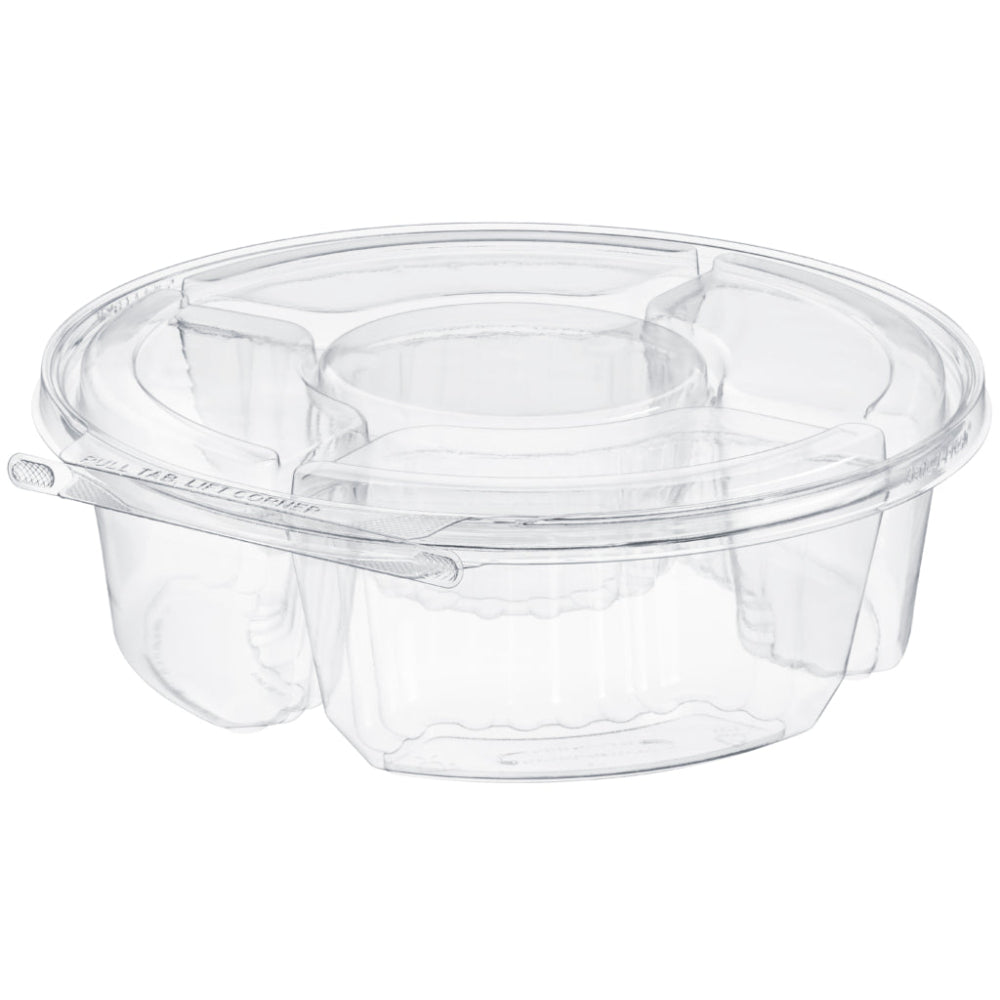 Safe-T-Fresh 104 oz. Tamper Evident 5-Compartment Round Snack Platter - Case of 52 - #TSPL104C5