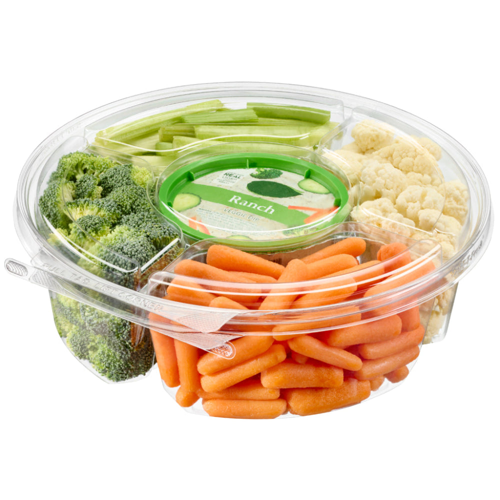 Safe-T-Fresh 104 oz. Tamper Evident 5-Compartment Round Snack Platter - Case of 52 - #TSPL104C5