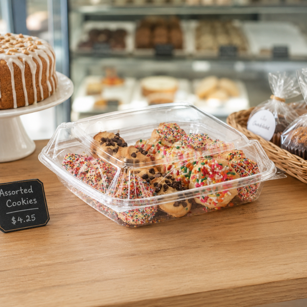 VisiblyFresh 8 x 7 Square Hinged Plastic Bakery Container with High Dome Lid - Case of 110 - #VF8090