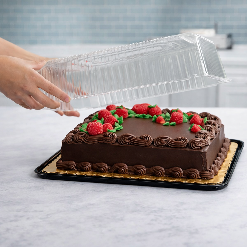 D&W Fine Pack Black 1/4 Sheet OPS Cake Base with Low Dome Lid - Case of 80 - #G83
