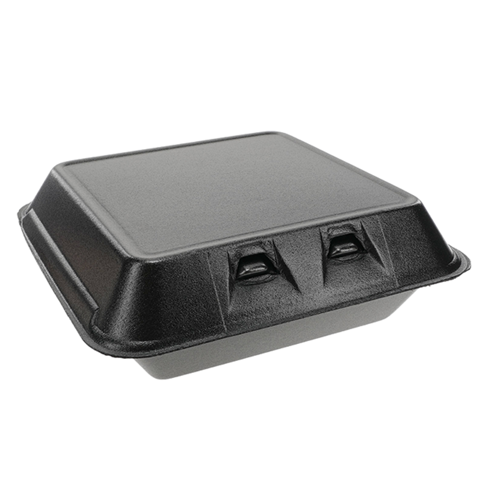 9 x 9.5" PS Foam SmartLock 3-Compartment Hinged Lid Container - Case of 150 - #YHLB09030000