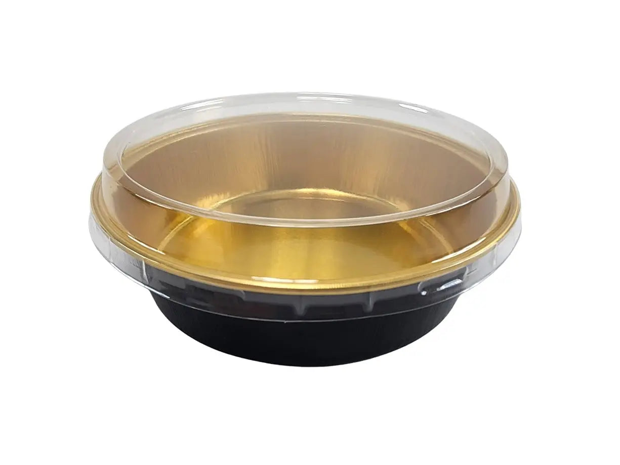 8 oz. Smoothwall Colored Disposable Foil Pan with Snap-on Plastic Lid - Case of 1000 - #A42P KitchenDance