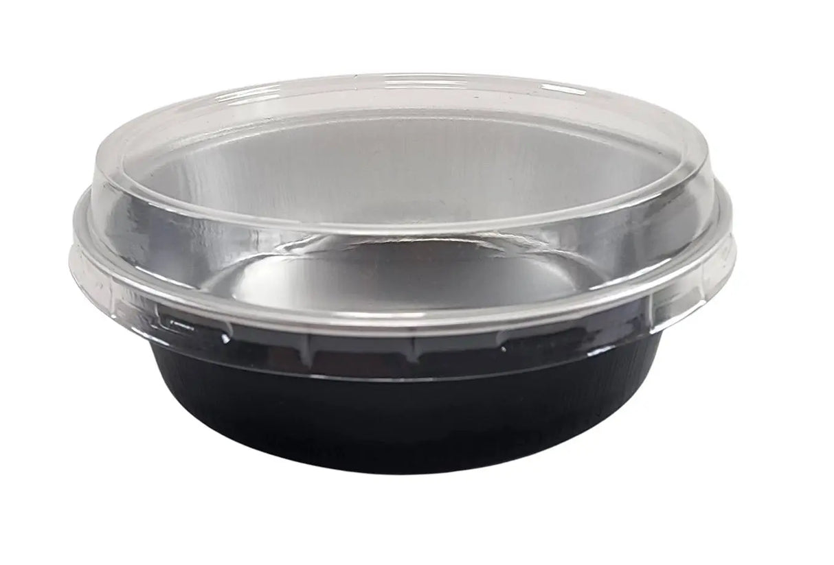 8 oz. Smoothwall Colored Disposable Foil Pan with Snap-on Plastic Lid - Case of 1000 - #A42P KitchenDance