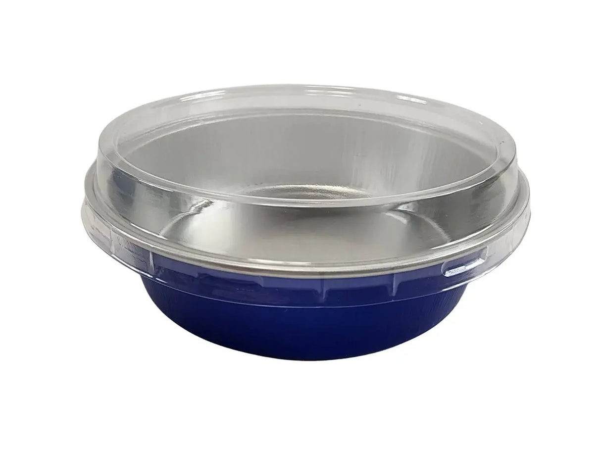 8 oz. Smoothwall Colored Disposable Foil Pan with Snap-on Plastic Lid - Case of 1000 - #A42P KitchenDance