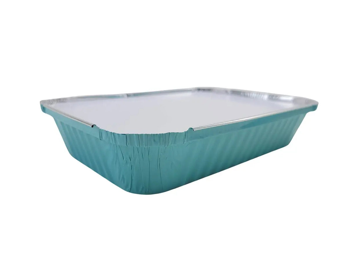 1½ lb. Shallow Colored Oblong Foil Pan with Board Lid - Case of 1000 - #6417L KitchenDance