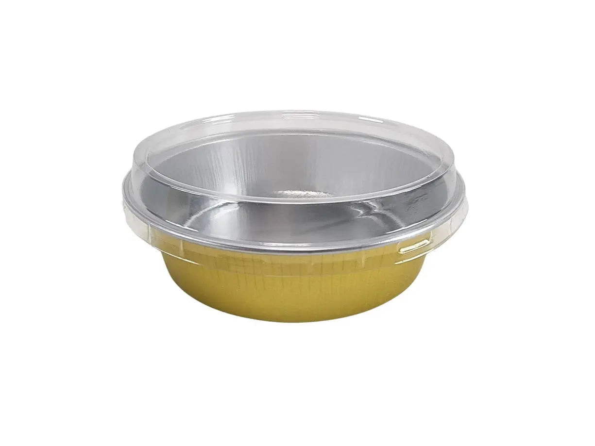 8 oz. Smoothwall Colored Disposable Foil Pan with Snap-on Plastic Lid - Case of 1000 - #A42P KitchenDance