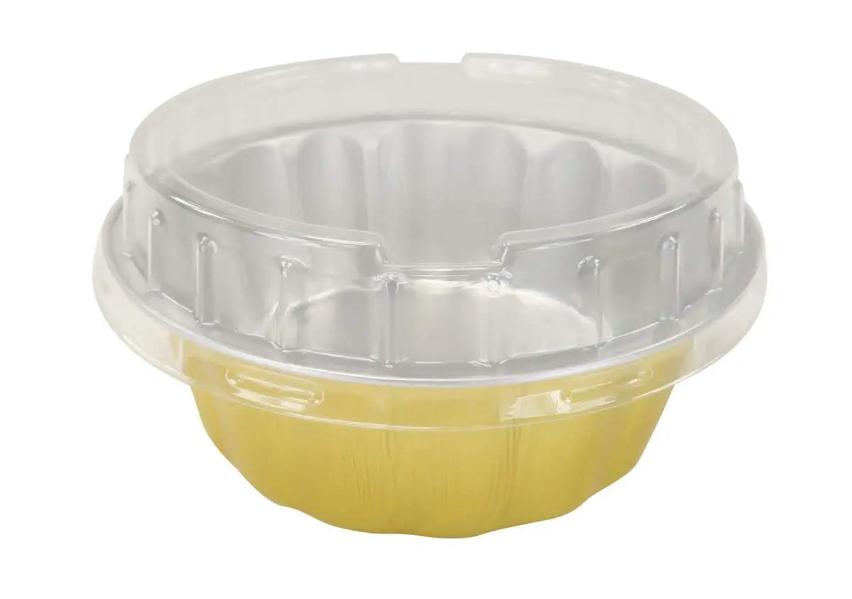 8 oz. Round Colored Disposable Foil Pan with Snap-on Plastic Lid - Case of 1000 - #A8P KitchenDance