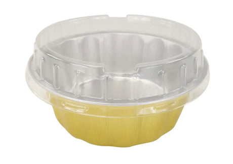 8 oz. Round Colored Disposable Foil Pan with Snap-on Plastic Lid - Case of 1000 - #A8P KitchenDance