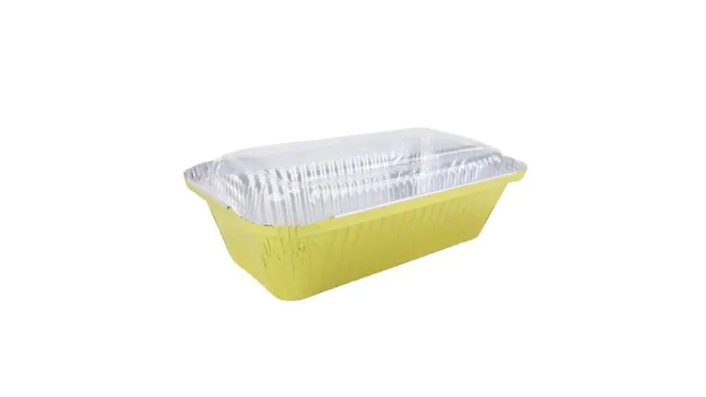 1½ lb. Closable Colored Foil Loaf Pan with Plastic Lid - Case of 1000 - #1650P KitchenDance