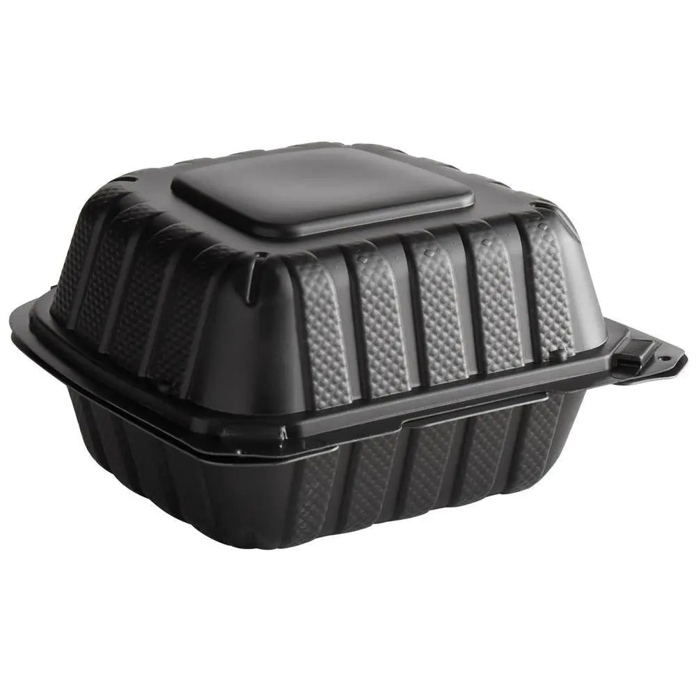 6 x 6 x 3 MFPP 1 Compartment Hinged Take Out Container Black - Case of 300 D & W Fine pack