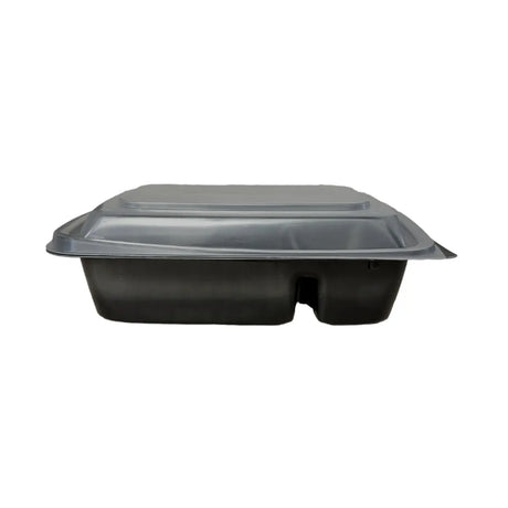Cruiser® Ware 10.3″ X 7.2″ Black 32 oz. MFPP 2 Compartment Entrée Base w/ Lid Combo - Case of 240 - #10322C-WL Wholesale Foil Pans
