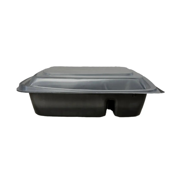 Cruiser® Ware 10.3″ X 7.2″ Black 32 oz. MFPP 2 Compartment Entrée Base w/ Lid Combo - Case of 240 - #10322C-WL Wholesale Foil Pans