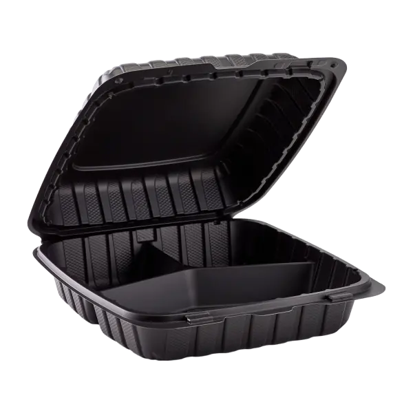 9 x 9 x 3 MFPP 3 Compartment Hinged Take Out Container - Black - Case of 150 D & W Fine pack