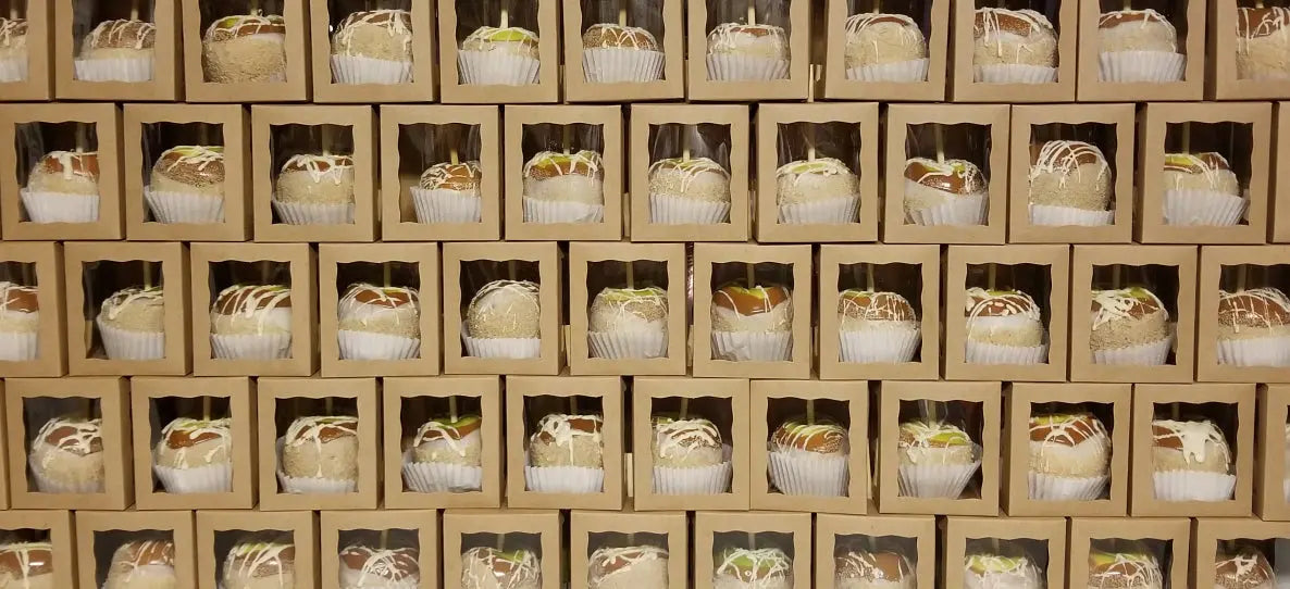 4" x 4" x 4 5/8" Candy Apple Box Brown with Window, Snap Lock Bottom- Case of 100 BRP Box shop