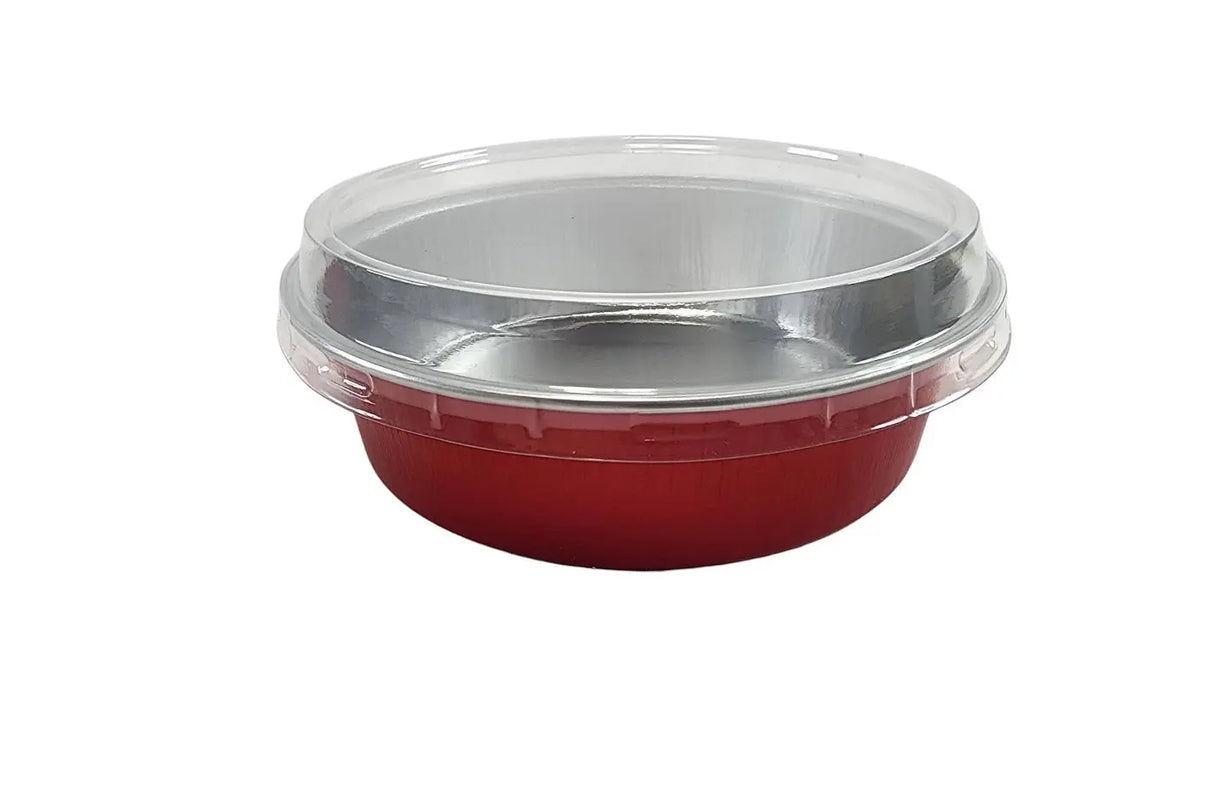 8 oz. Smoothwall Colored Disposable Foil Pan with Snap-on Plastic Lid - Case of 1000 - #A42P KitchenDance