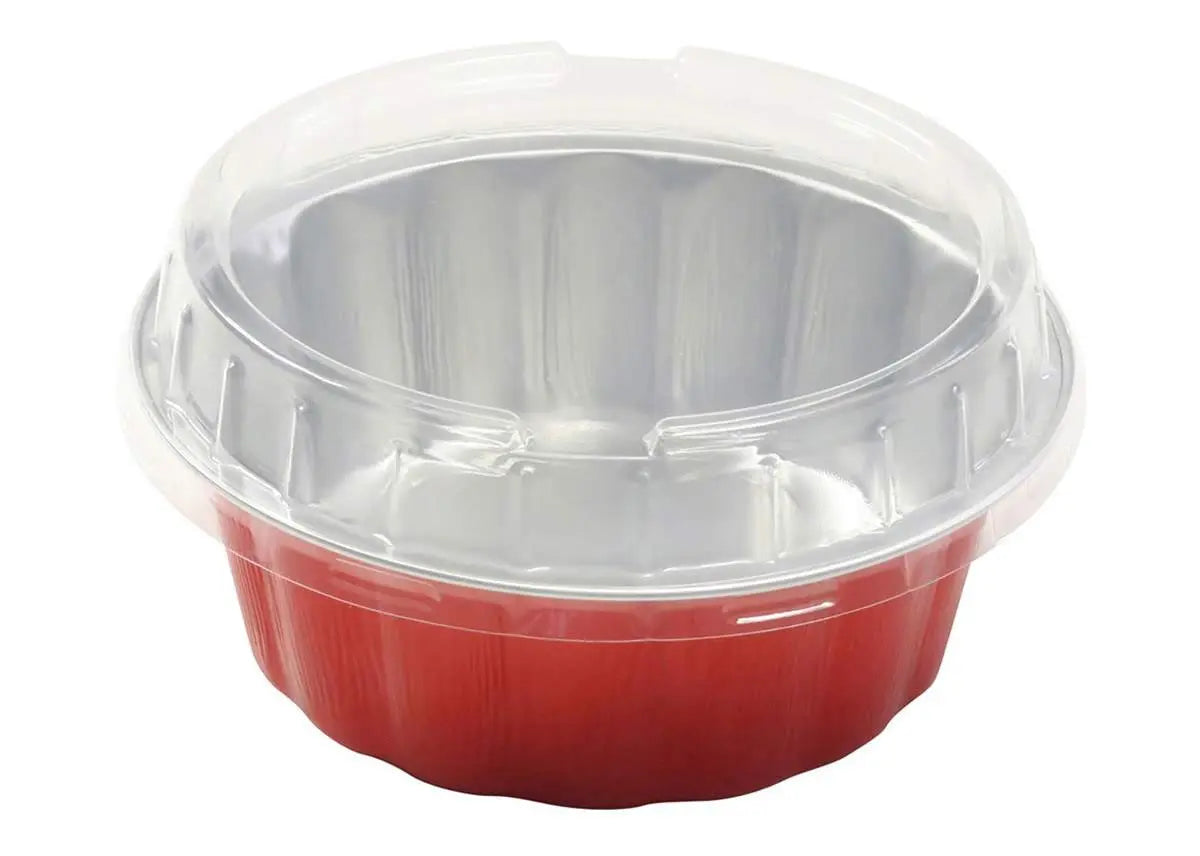 8 oz. Round Colored Disposable Foil Pan with Snap-on Plastic Lid - Case of 1000 - #A8P KitchenDance
