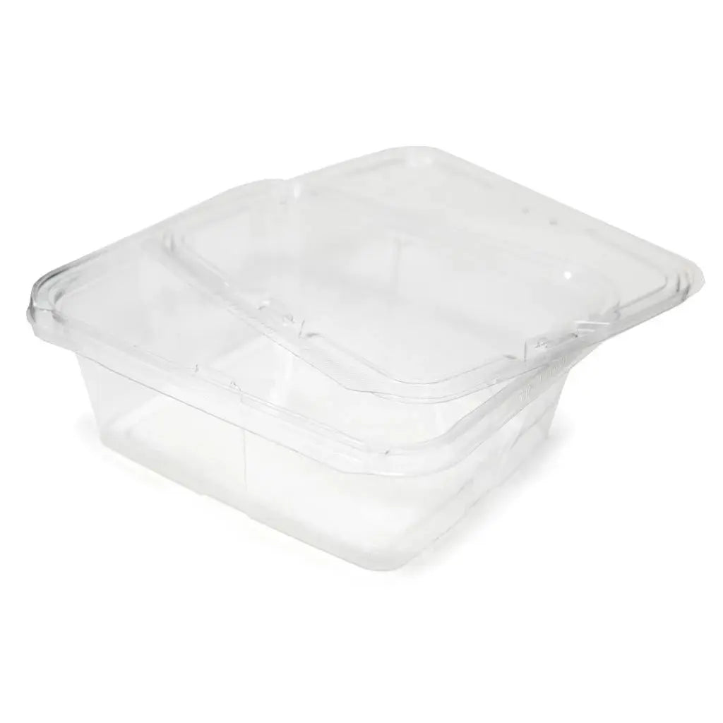 Inline Plastics Safe-T-Fresh 7x6 Rectangular Tamper Evident & Tamper Resistant Clamshell Tub, 64 oz. - Case of 150 - TS64 Inline Plastics