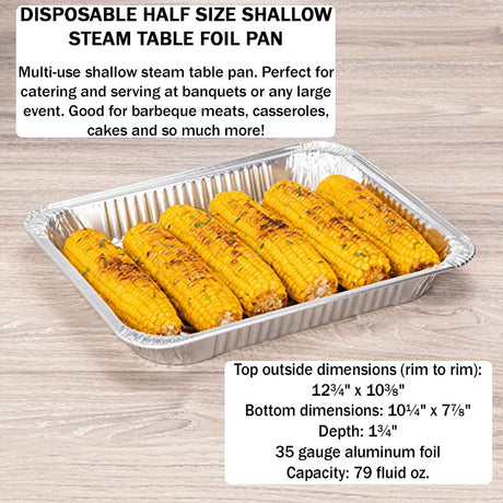 Disposable Half Size Foil Steam Table Pan - Shallow - Case of 100 - #4300