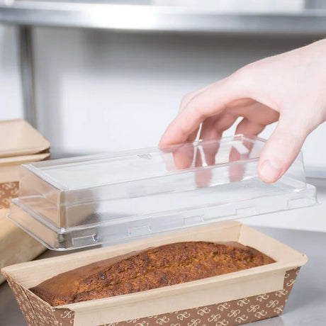 1-1/2 lb. Bakeable Kraft Paper Loaf Pan with Clear Dome Lid - Case of 370 - #31906-00072