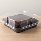 8" x 8" Ovenable Black Solid Board Rolled Rim Tray with Clear Dome Lid - Case of 240 - #13158-00129