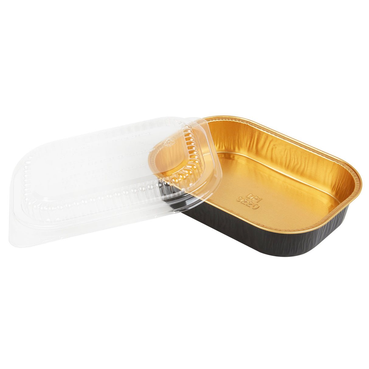 16 oz. Black and Gold Foil Entrée or Take Out Pan with Dome Lid - Case of 100 - 9220PT