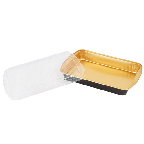 Sartén grande para platos principales o cazuelas de 108 oz con tapa abovedada, de aluminio dorado y negro - Caja de 25