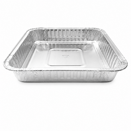 Molde para torta desechable cuadrado de 9" con embalaje duradero - Caja de 500 - N.° 1100