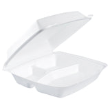 10.25" EPS Foam White 3-Compartment Container with Removable Lid - Case of 200 - #110HT3
