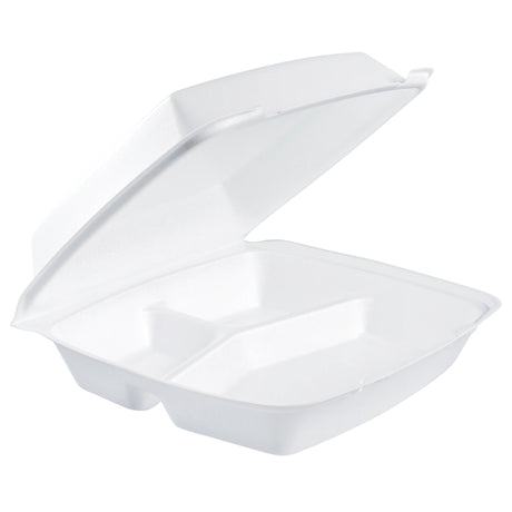 10.25" EPS Foam White 3-Compartment Container with Removable Lid - Case of 200 - #110HT3