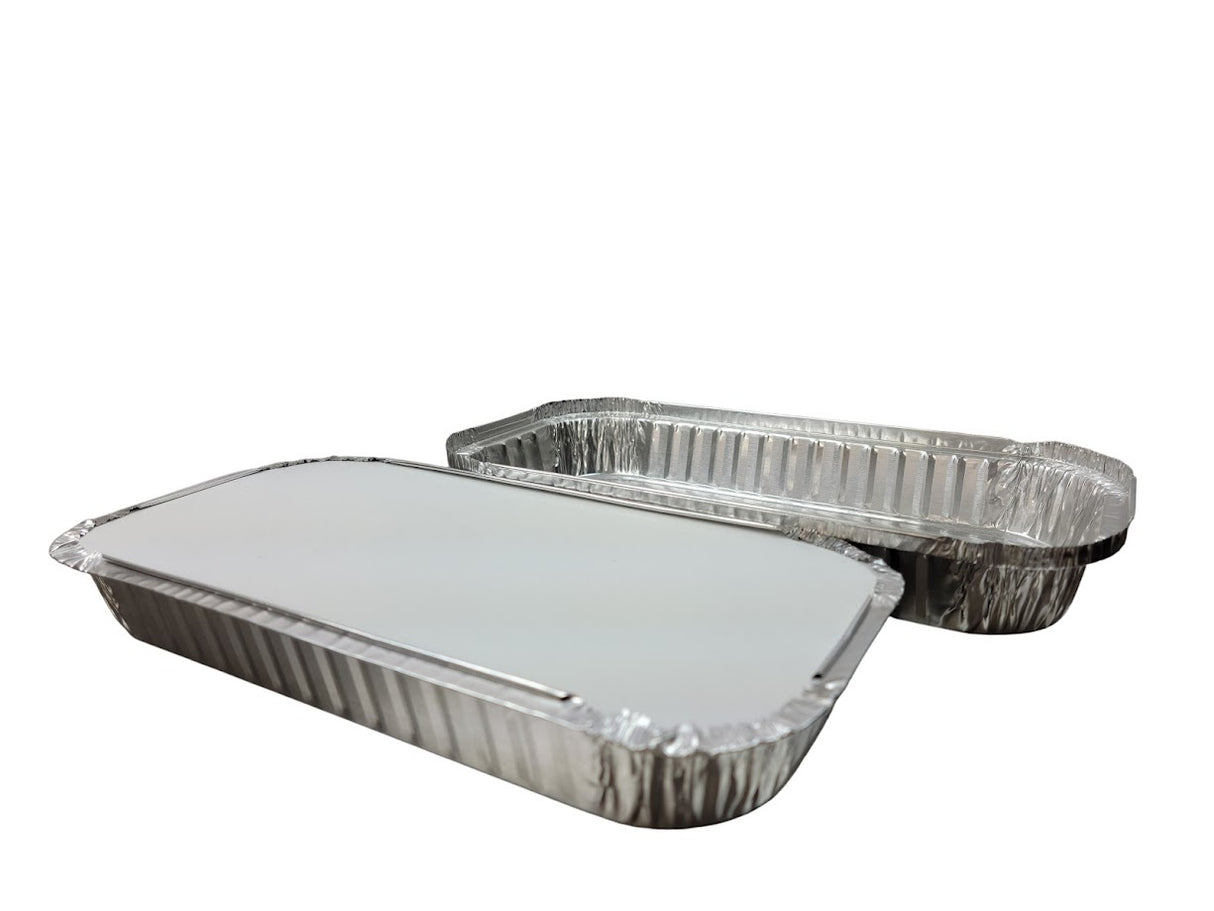 Bandeja rectangular desechable para platos principales de 3 lb con tapa de tabla - Caja de 500 - N.° 110 L