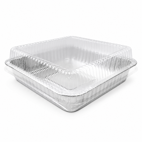 Molde para hornear desechable cuadrado de 8" con tapa de plástico - Caja de 500 - N.º 1155P