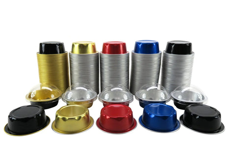 2 oz. Disposable Aluminum Colored Foil Cups with Lids Case of 2000- #A3P KitchenDance