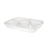 14"x 11" Two Piece Rectangular 4-Compartment Fruit Platter with Center Dip Cup  - Case of 60 - #PLQ116C4R Inline Plastics
