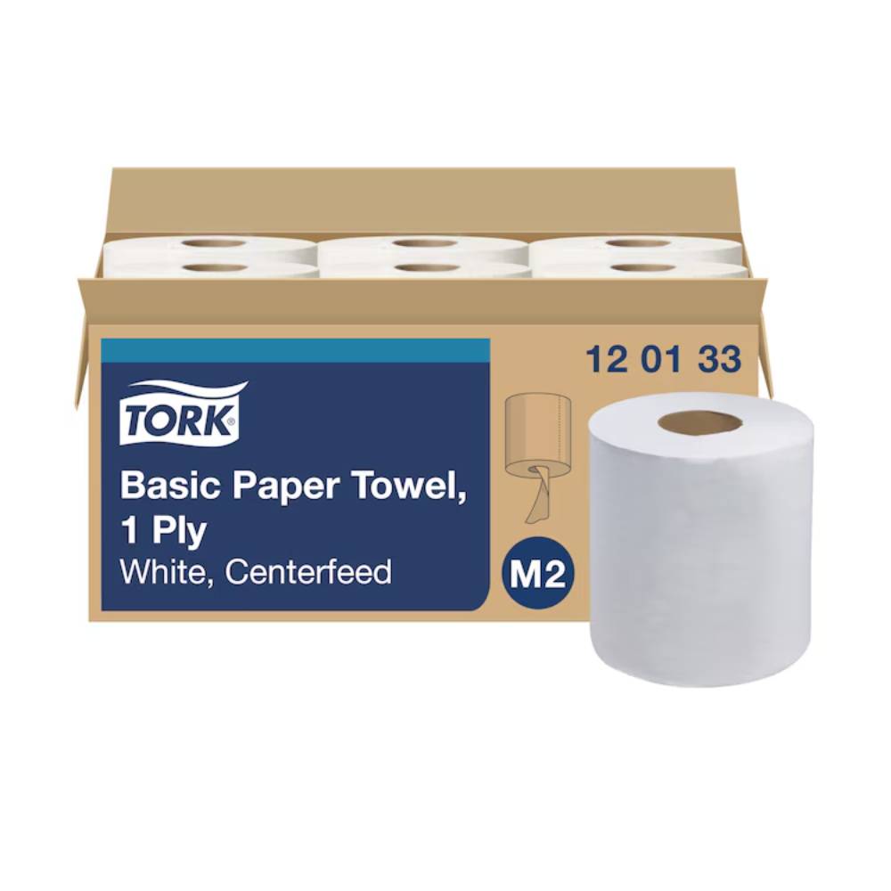 Tork 8 x 8 Centerfeed 1-Ply White Paper Wiper - Case of 6 - #120133