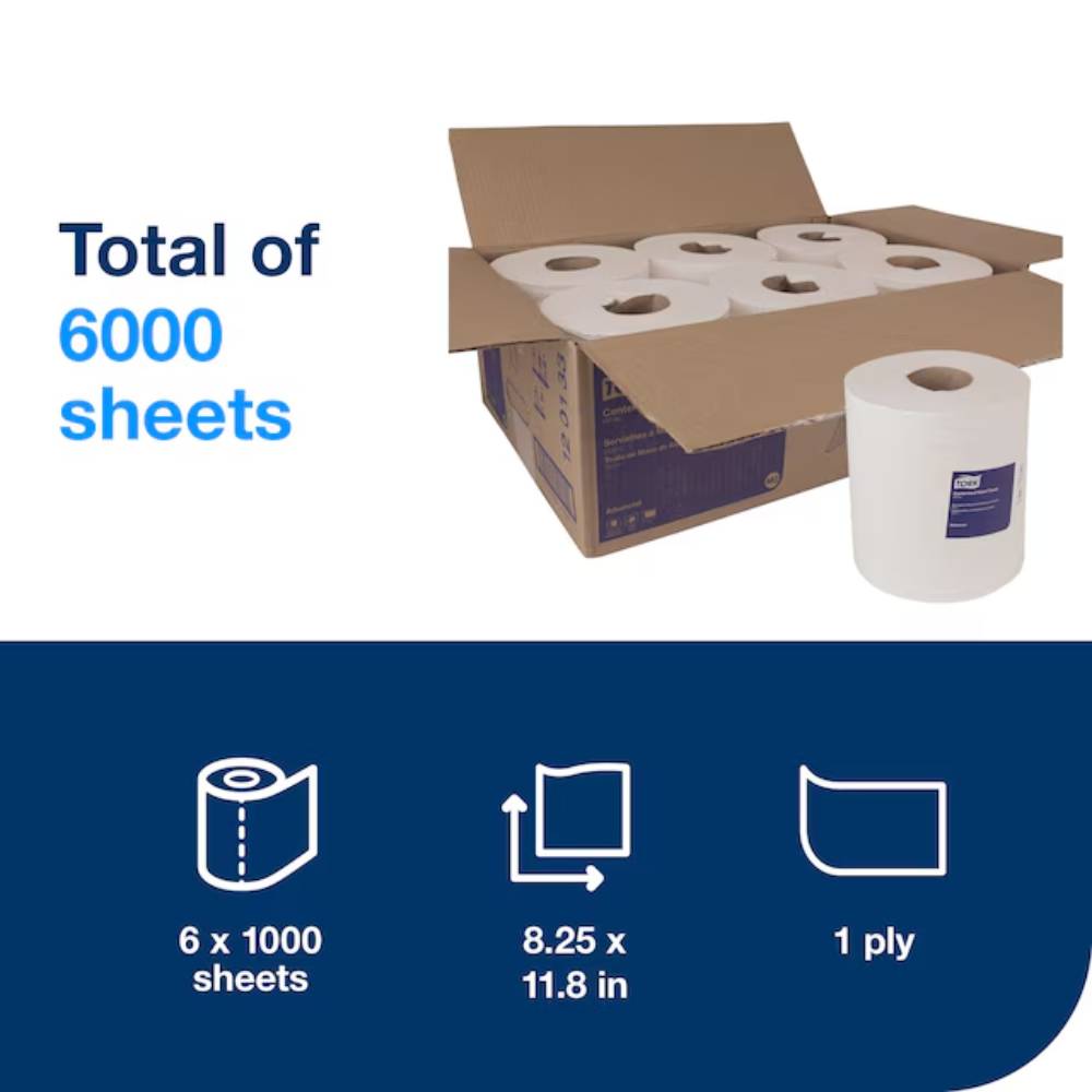 Tork 8 x 8 Centerfeed 1-Ply White Paper Wiper - Case of 6 - #120133