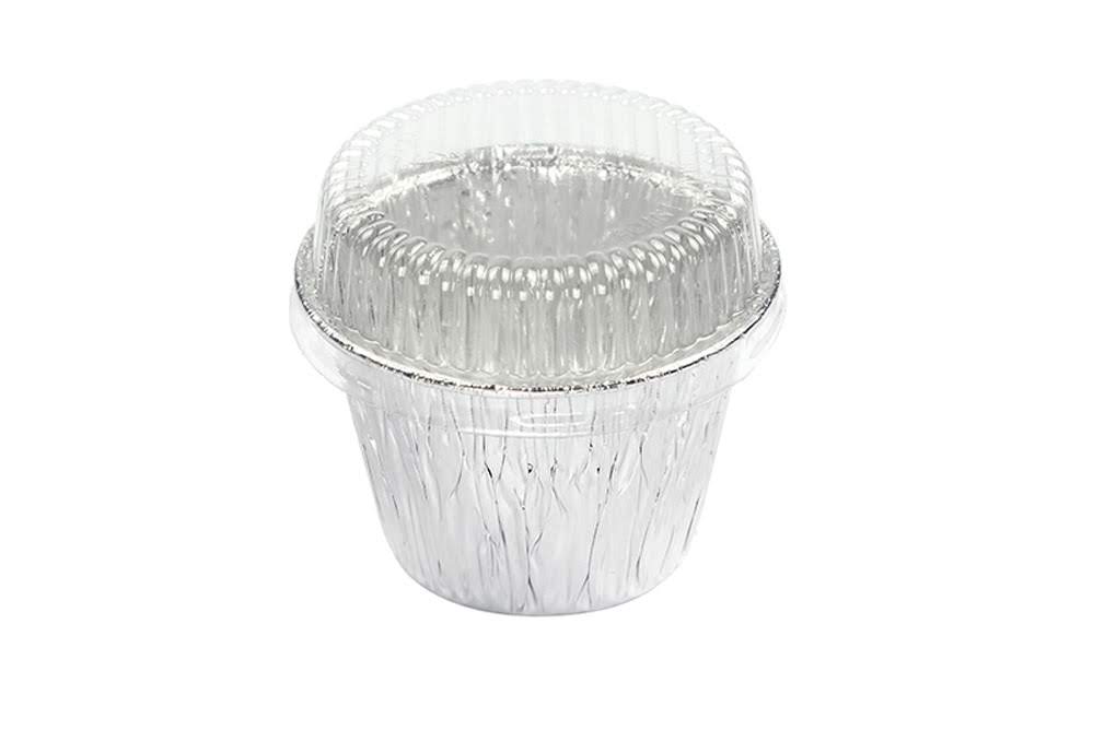 Vaso de postre desechable de aluminio de 7 oz con tapa de plástico - Caja de 2000 - N.º 1210P