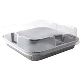 8" x 8" Ovenable Black Solid Board Rolled Rim Tray with Clear Dome Lid - Case of 240 - #13158-00129