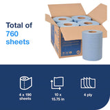 Tork Centerfeed Industrial Blue 4-Ply Paper Wiper - Case of 4 - #132451A