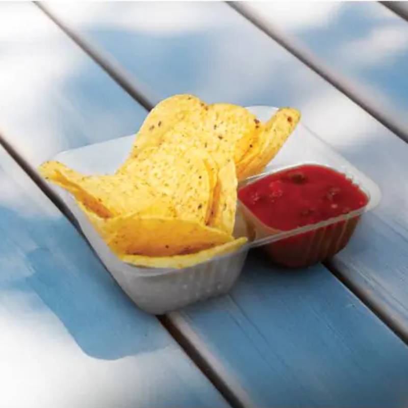 5"x6" 2-Compartment Clear Small Nacho Tray - Case of 500 - #1343401