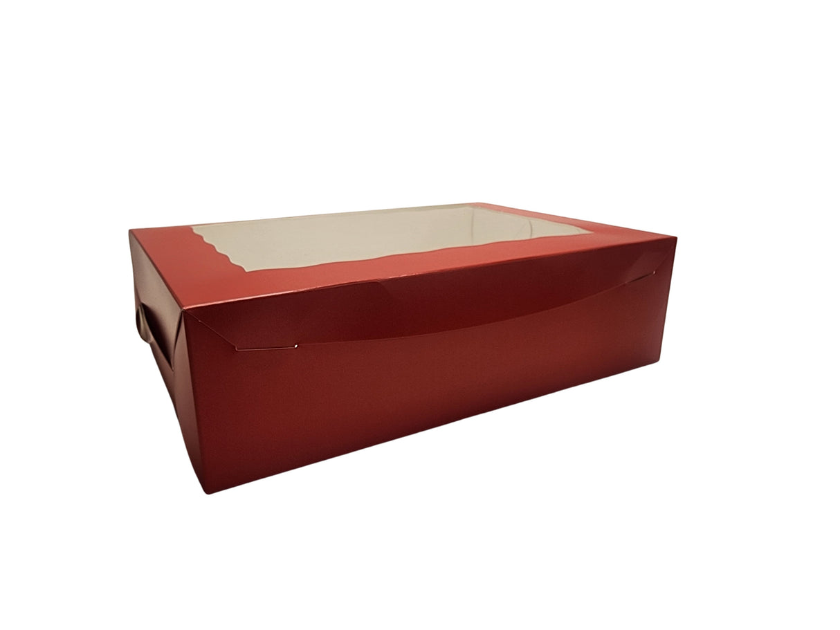 Cajas para panadería con ventana y lengüeta de bloqueo de colores, 14 x 10 x 4 - Caja de 100 - N.º 14104W