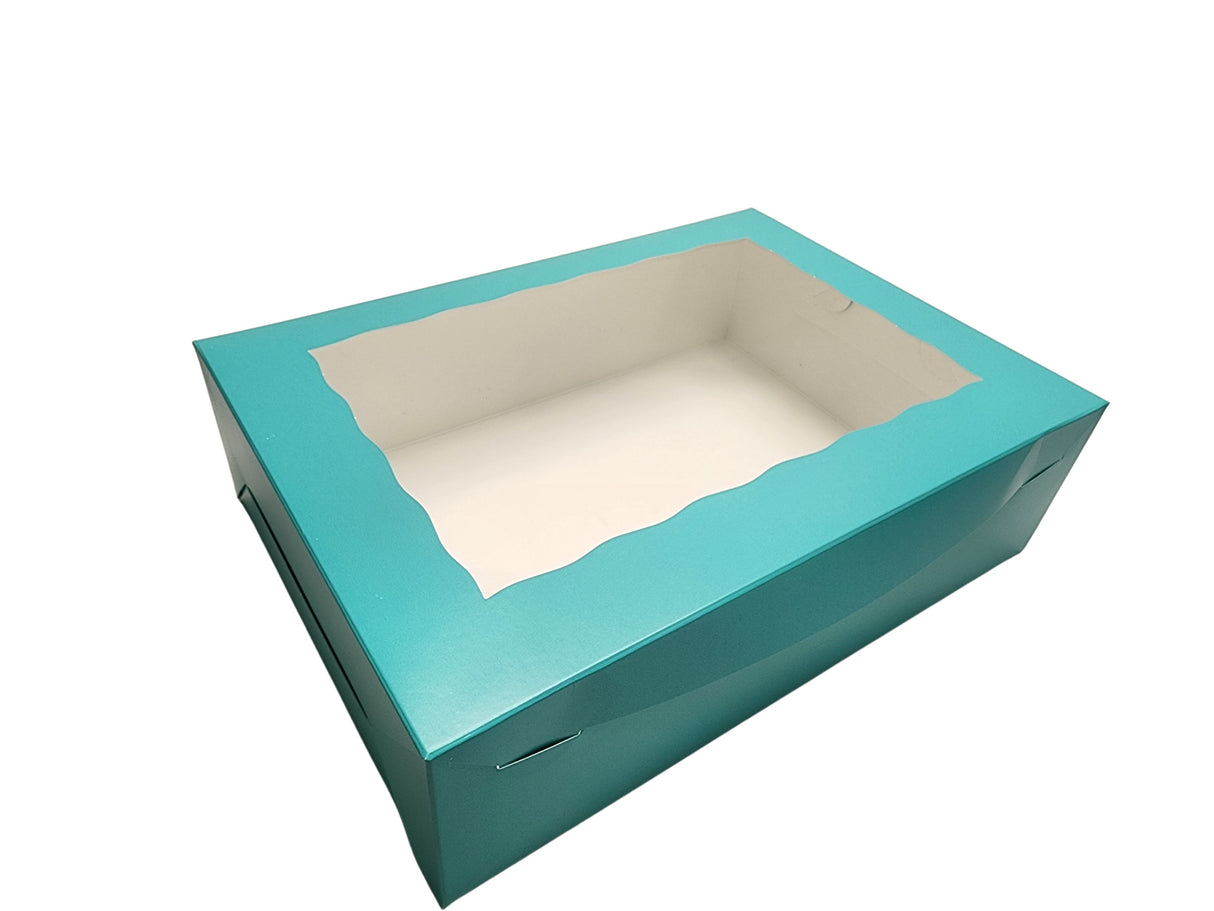 Cajas para panadería con ventana y lengüeta de bloqueo de colores, 14 x 10 x 4 - Caja de 100 - N.º 14104W