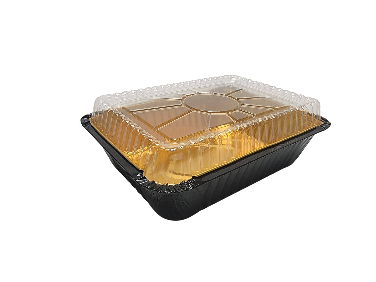 Bandeja para llevar de aluminio grueso de 2 1/2 lb con tapa de plástico - Caja de 500 n.º 6421P