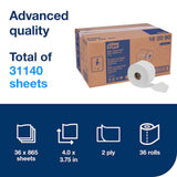Tork OptiCore® Mid-size White 2-Ply Toilet Paper Roll - Case of 36 - #162090