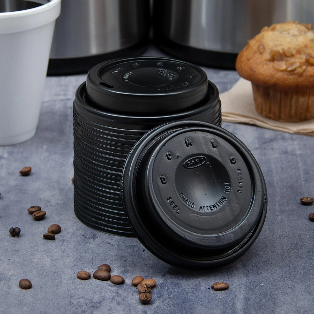 Dart 12-24 oz. Black HIPS Plastic Cappuccino Lid - Case of 1000 - #16ELBLK Dart