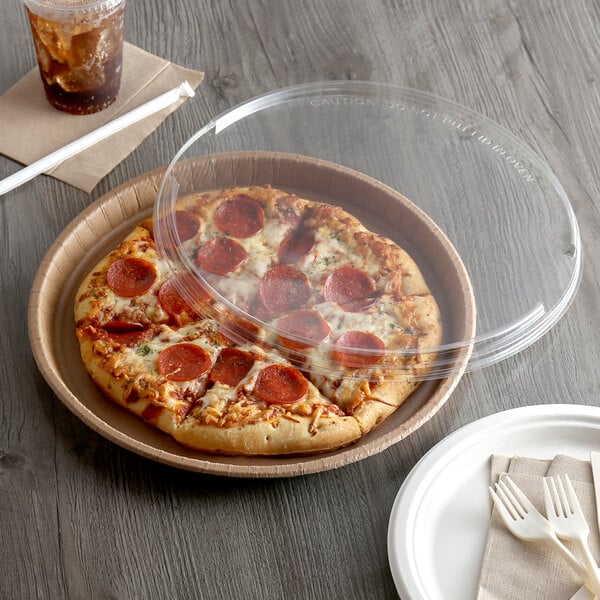 13" Kraft Oven-Safe Takeout Pizza Tray with Lid Combo Pack - Case of 30 - #68260